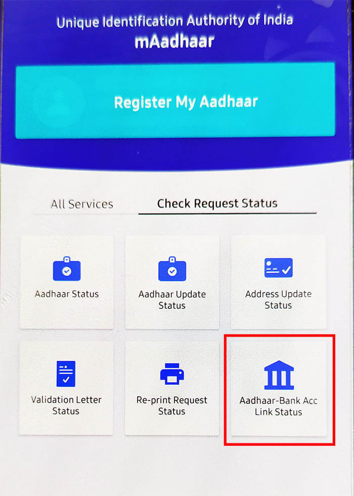 maadhaar se Aadhaar Bank account linking status 