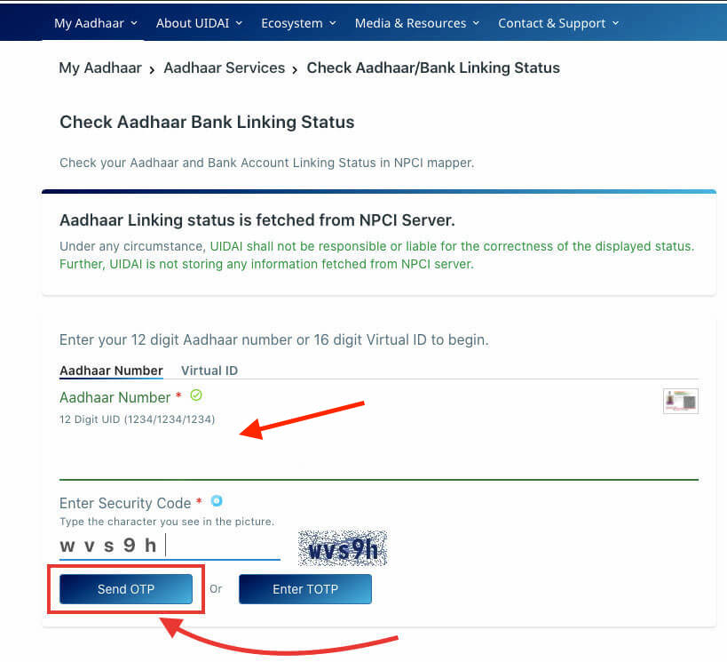 Aadhaar Bank account linking status