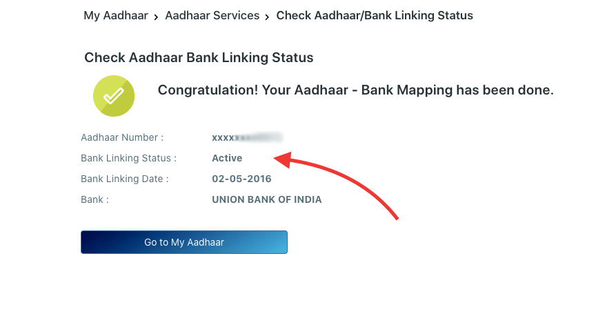 Aadhaar Bank account linking ke status ko kaise check karen