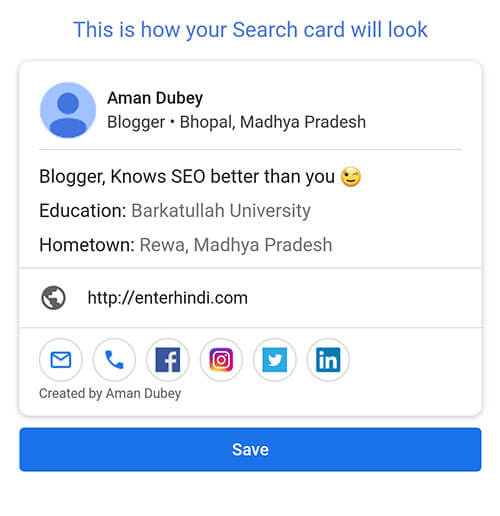 create account in Google People cards