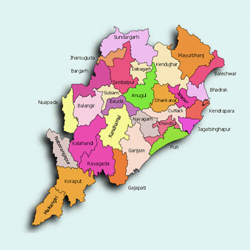 List Districts in Odisha with colourful Map