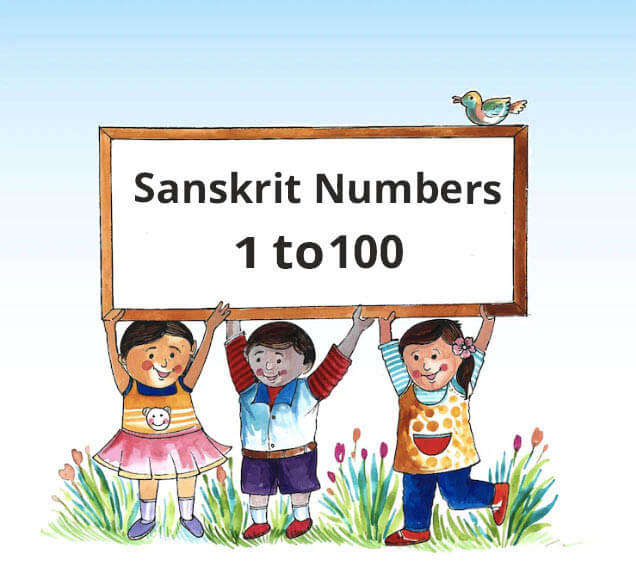 Children has board in hand written text Sanskrit Numbers 1 to 100