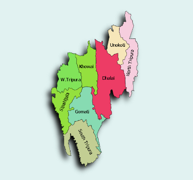Map with List of Districts in Tripura